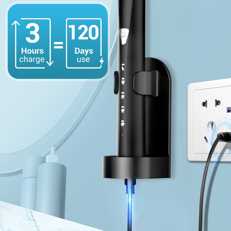 Electric Toothbrush Rechargeable Sonic Toothbrushes for Adults with 5 Brushing Modes and 6 Tooth Brush Replacement Head, 120 Days of Use with 3-Hour Fast Charge, Smart Timer and Deep Cleaning Black - BeesActive Australia