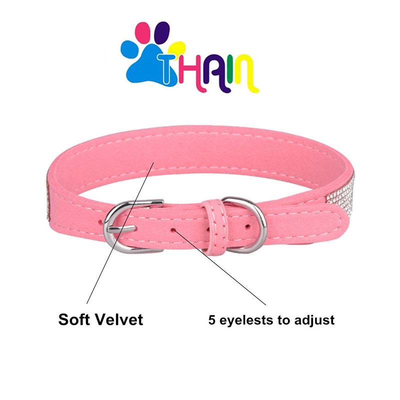 THAIN Rhinestones Bling Dog Cat Collars Diamond with Rhinestone Floral Decoration for Small Medium Large Dogs Pink - BeesActive Australia