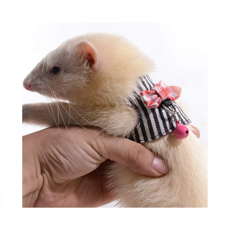 Small Animal Harness Vest and Leash Set Soft Mesh Small Pet Harness Hamster Rabbit Chest Back Outdoor Leash Traction Rope for Rabbit Ferret Guinea Pig Kitten Clothes Accessory S Black Stripe - BeesActive Australia