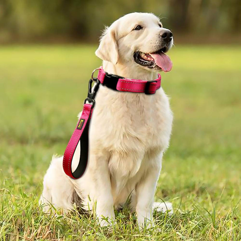 PLUTUS PET Short Dog Leash, Reflective Nylon Padded Handle, Strong Traffic Pet Lead with Carabiner Clip, Perfect for Large or Medium Dogs 10 Inch (Pack of 1) Pink - BeesActive Australia