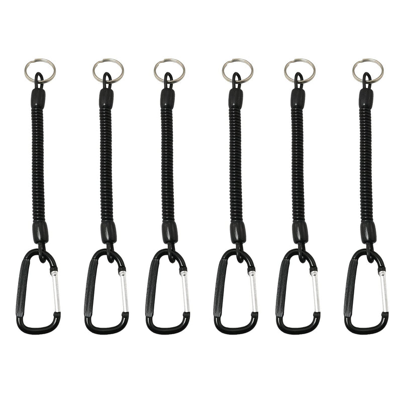 CSNSD Fishing Lanyard 6PCS Black Coiled Kahara Lanyard Spring Locks Coils Retractable Safety Coiled Tether with Carabiner and Split Ring - BeesActive Australia