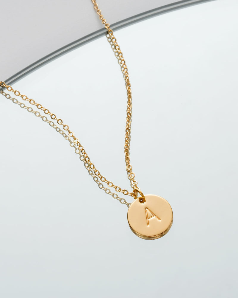 Bemoly Initial Necklace for Women Round 11MM Coin Disc Double Side Engraved Letter A-Z Hammered Pendant 14K Gold Plated Personalized Alphabet Birthday Jewelry 17.5" - BeesActive Australia