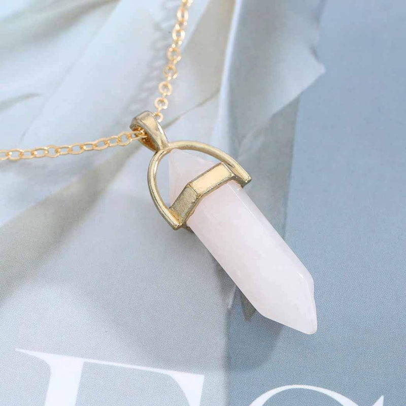 Yalice Quartz Necklace Gemstone Crystal Necklaces Healing Hexagonal Jewelry for Women and Girls Gold-Pink - BeesActive Australia