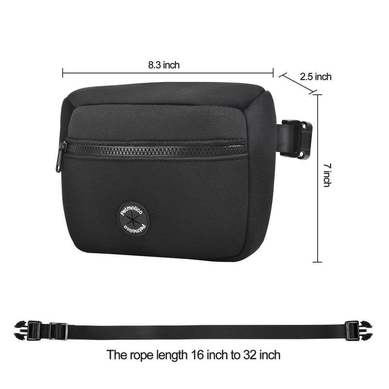 Petmolico Neoprene Dog Treat Pouch, Auto Closed Dog Training Pouch Fanny Pack Wasit Bag with Dog Poop Bag Dispenser for Hands-Free Dog Walking Black - BeesActive Australia
