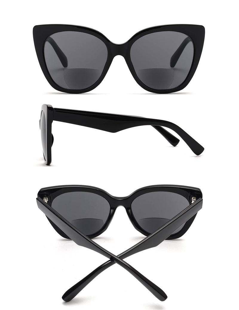 JM Classic Bifocal Reading Glasses Oversized Cateye Stylish Sunglasses Readers for Women Black 1.0 x - BeesActive Australia