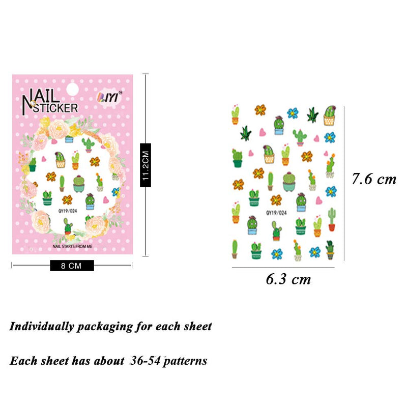 Nail Stickers for Women and Little Girls - 12 Sheets 3D Self-Adhesive DIY Nail Art Decoration Set Including Flowers Leaves Animals Plants Fruits Nail Decals for Woman Kids Girls 12 Pack - BeesActive Australia