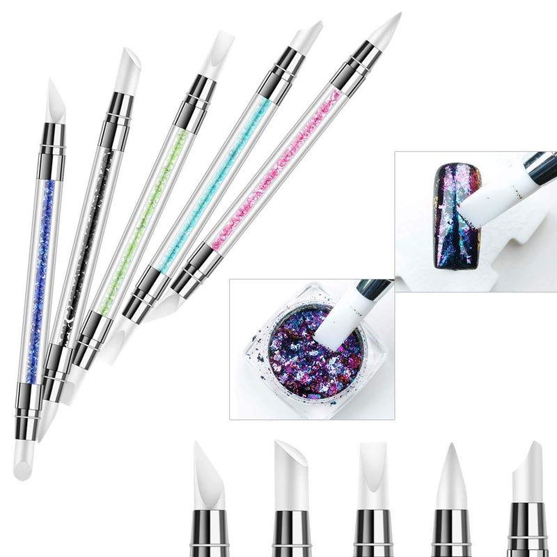 5-Pack Dual Tipped Silicone Rhinestone Nail Polish Carving Pen, Nail Art Sculpture Pen, Nail Art Brush Dotting Tools for DIY Nail Art - BeesActive Australia