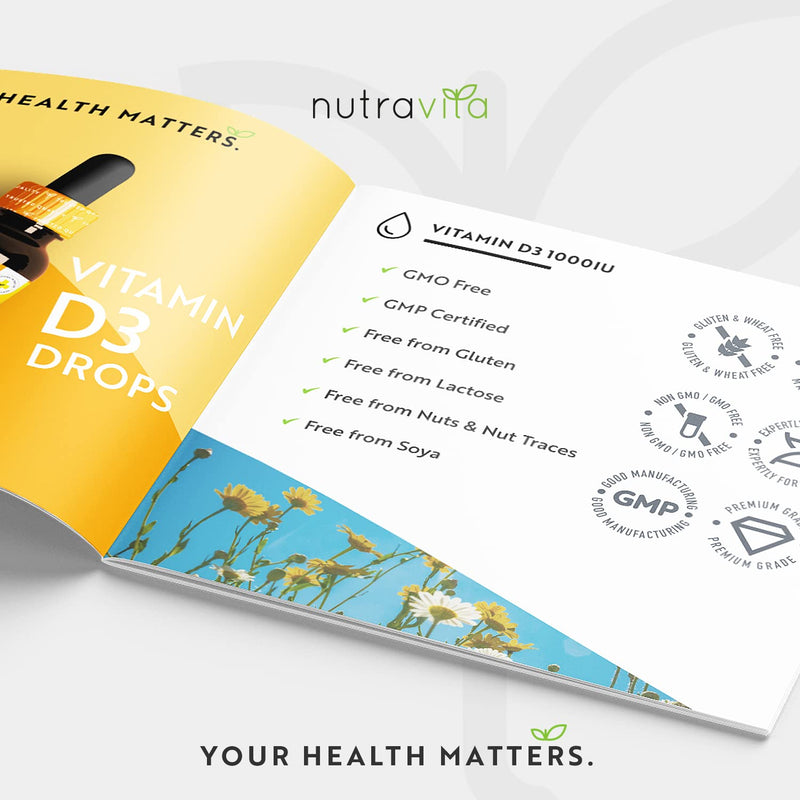 Vitamin D3 Drops 60ml (2000 Drops) � Vitamin D 1000IU per Drop � Flexible Dose of Liquid Vitamin D Supplement � Supports Normal Bones, Immune System & Calcium Absorption - Made in The UK by Nutravita - BeesActive Australia