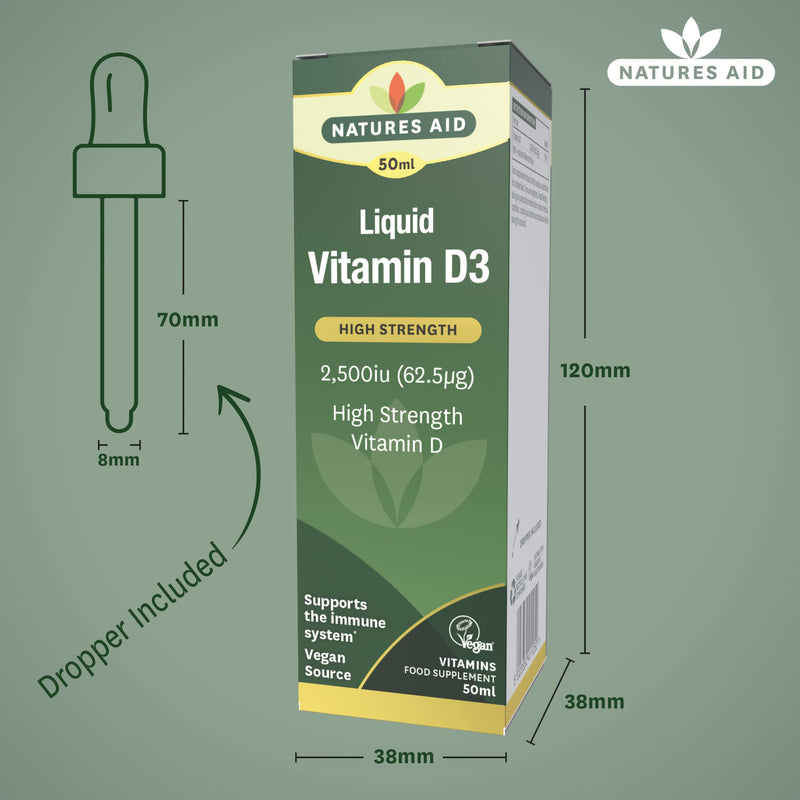 Natures Aid Vegan Vitamin D3/Cholecalciferol Liquid, 2500iu, Dropper Included, 50 ml (Pack of 1) - BeesActive Australia