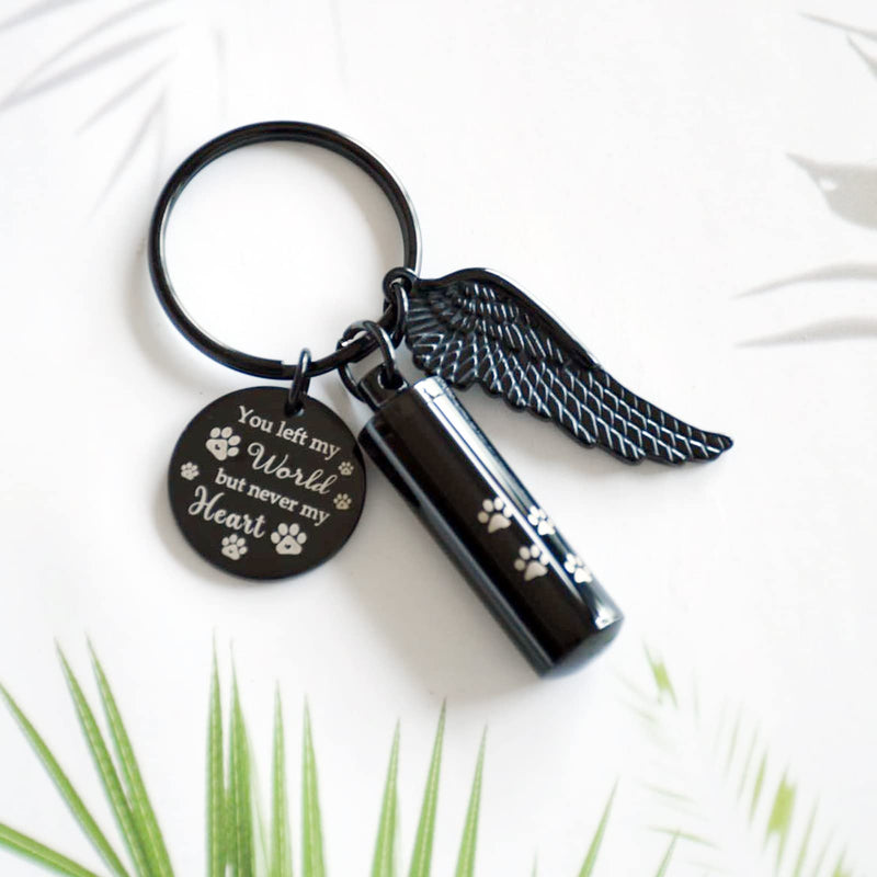 Cylinder Urn Keychain for Ashes Pet Cremation Keychain Dog Ash Necklace Cat Urn Necklace Black - BeesActive Australia