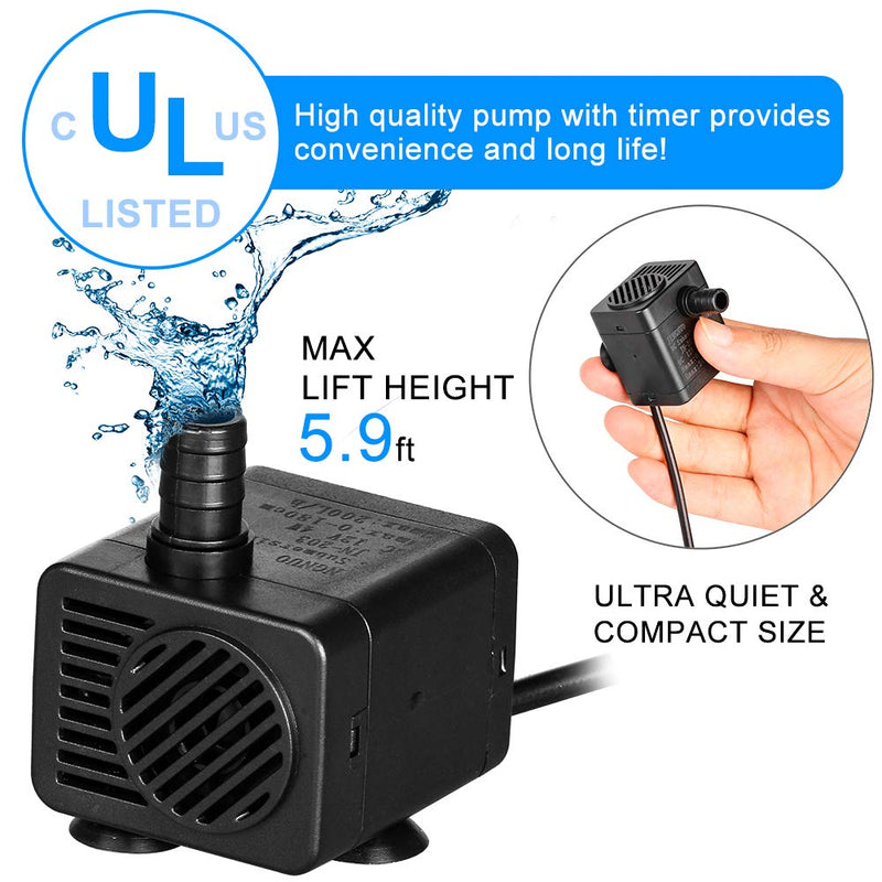 LAPOND 200L/H 12V 4W Submersible Water Pump with Timer, Ultra Quiet For Pond, Aquarium, Fish Tank Fountain,Hydroponic Pump 5.9ft High Lift - BeesActive Australia