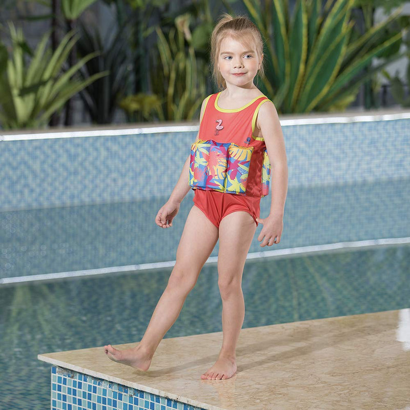 [AUSTRALIA] - Megartico Girls One Piece Float Swimsuit with Adjustable Buoyancy Float Swimwear for Kids (Orange Flamingo) Orange 4-6 
