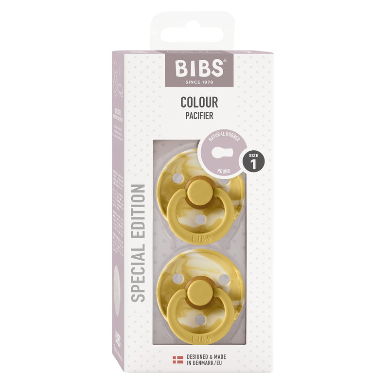 BIBS Tie-Dye Baby Pacifier | BPA-Free Natural Rubber Baby Pacifier | Made in Denmark | Mustard/Ivory 2-Pack (0-6 Months) - BeesActive Australia