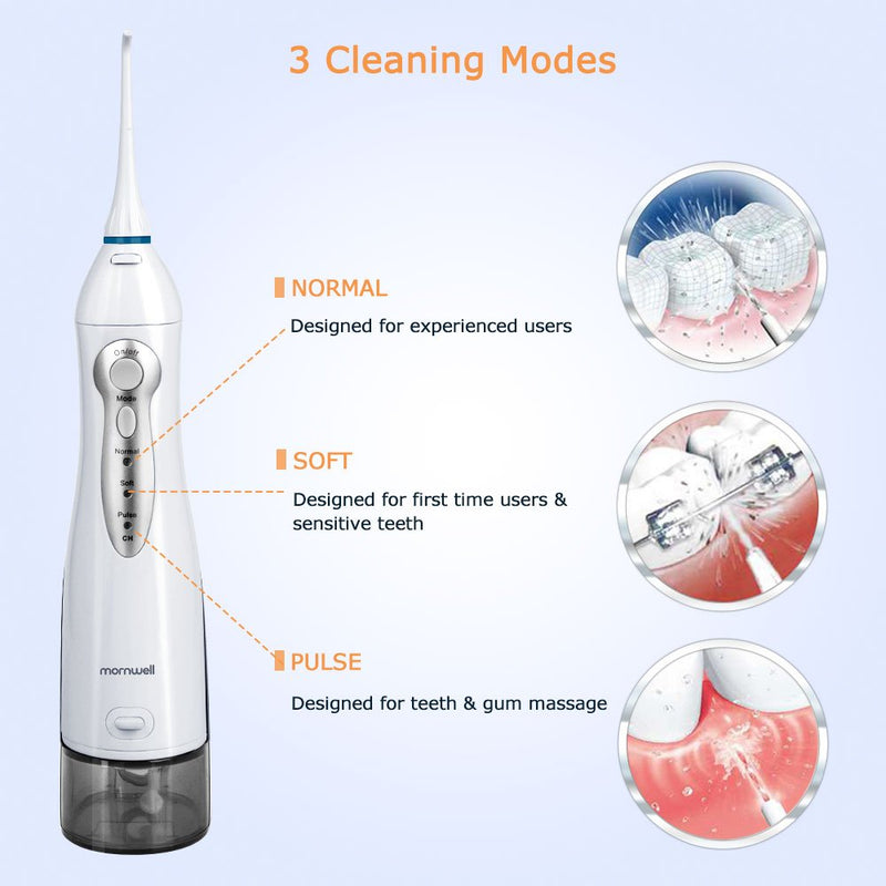 Mornwell Water Flosser Portable Dental Oral Irrigator with 300ML Water Tank, Teeth Cleaner with 3 Modes, USB Rechargeable, 4 Jet Tips for Travel & Home Use - BeesActive Australia
