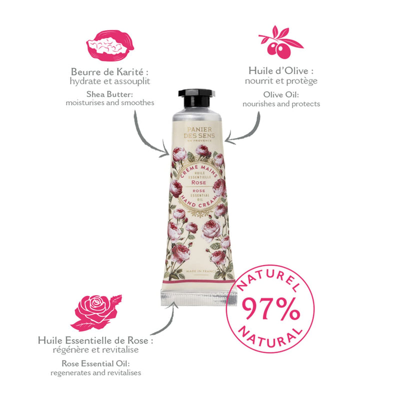 Panier des Sens Rose Hand cream for dry cracked hands with Olive oil & Shea butter, hand lotion - Made in France 97% natural - 1Floz/30ml Rejuvenating Rose 1 Fl Oz (Pack of 1) - BeesActive Australia