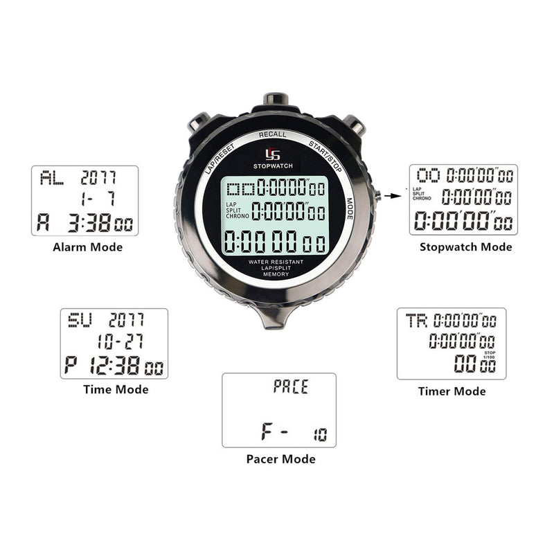Rolilink Metal Stopwatch Stop Watch for Sports Waterproof Stopwatches Timer for Sports and Competitions (10 Lap) 10 Lap-black-metal - BeesActive Australia