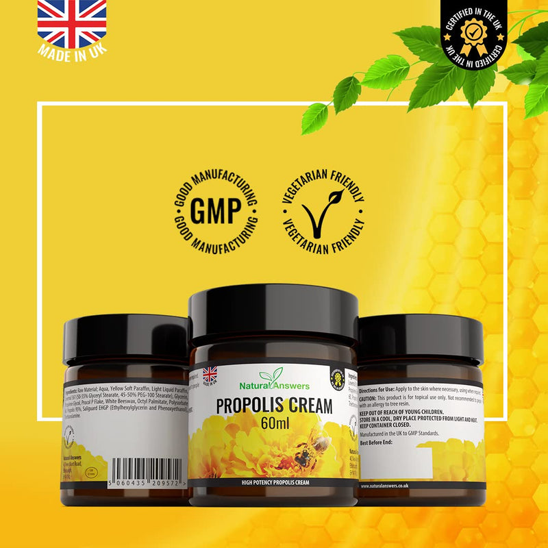 Bee Propolis Cream 60ml - Moisturising Natural Propolis Balm Ointment Remedy for Dry Skin, Cold Sores and Spots - UK Manufactured - BeesActive Australia
