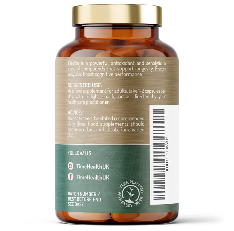 Fisetin - Ultra Pure - 100mg - 60 Capsules - Anti-Ageing - Autophagy - Senolytic - GMP Standards - UK Made - Vegan (120 Count (Pack of 1)) 120 Count (Pack of 1) - BeesActive Australia