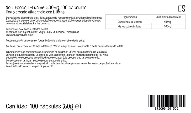 Now Foods, L-Lysine, 500mg, 100 Vegan Capsules, Amino Acid, Lab-Tested, Gluten-Free, Soy-Free, GMO-Free - BeesActive Australia