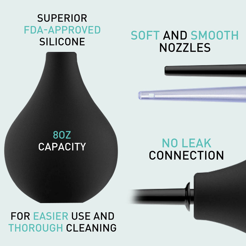 TopQuaFocus 8oz Enema Bulb Kit Clean Anal Douche for Men Women with 4 Replaceable Nozzles 224ml-black - BeesActive Australia
