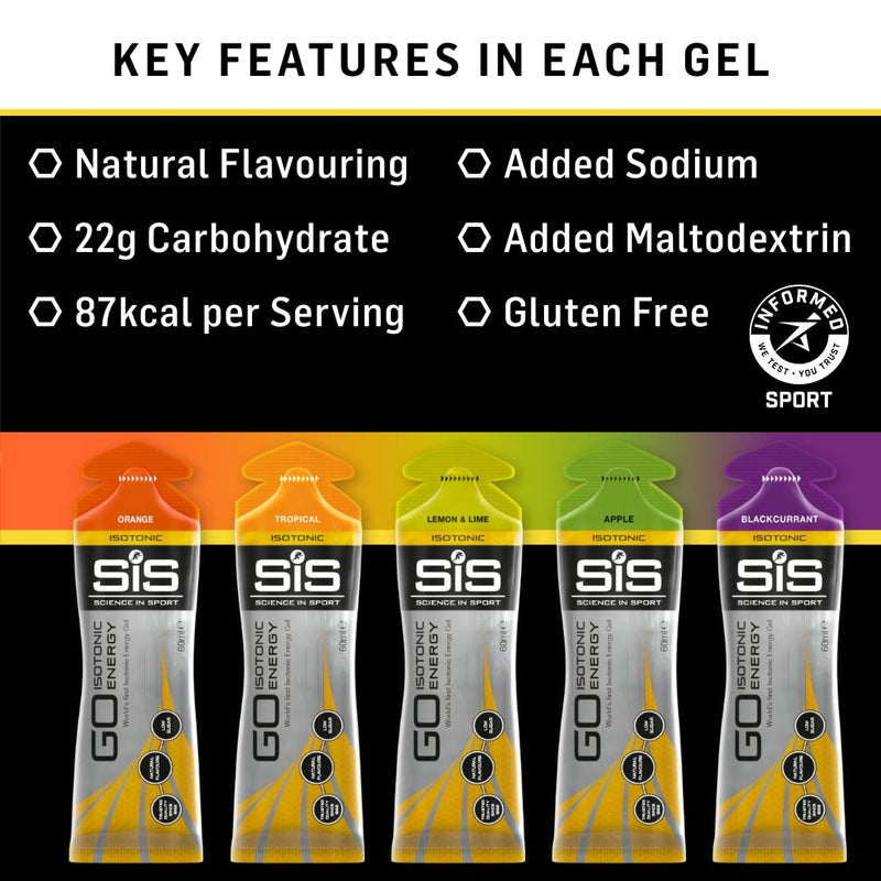 Science In Sport GO Isotonic Energy Gels, Running Gels with 22 g Carbohydrates, Low Sugar, Variety Pack of Assorted Flavours, 60 ml Per Serving (5 Pack) 60 ml (Pack of 5) Single - BeesActive Australia