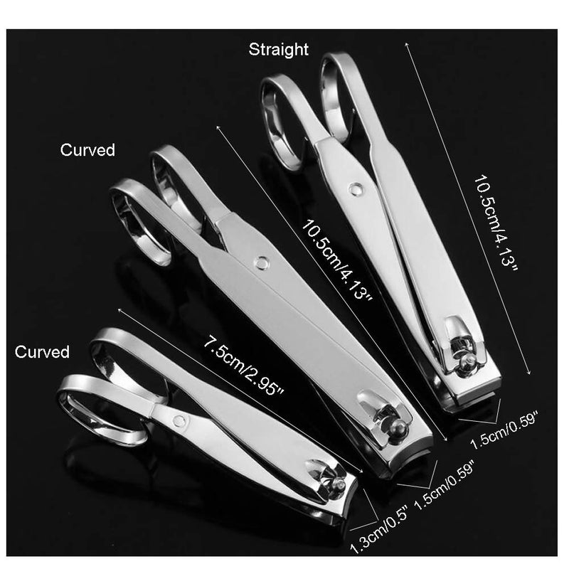 RONRONS Set of 3 Straight Edge Nail Clippers Scissor Comfort Stainless Steel Fingernail Toenail Cutter 360-Degree Rotating Head Easy Grip Style Manicure Pedicure Tools with Handles, Silver - BeesActive Australia