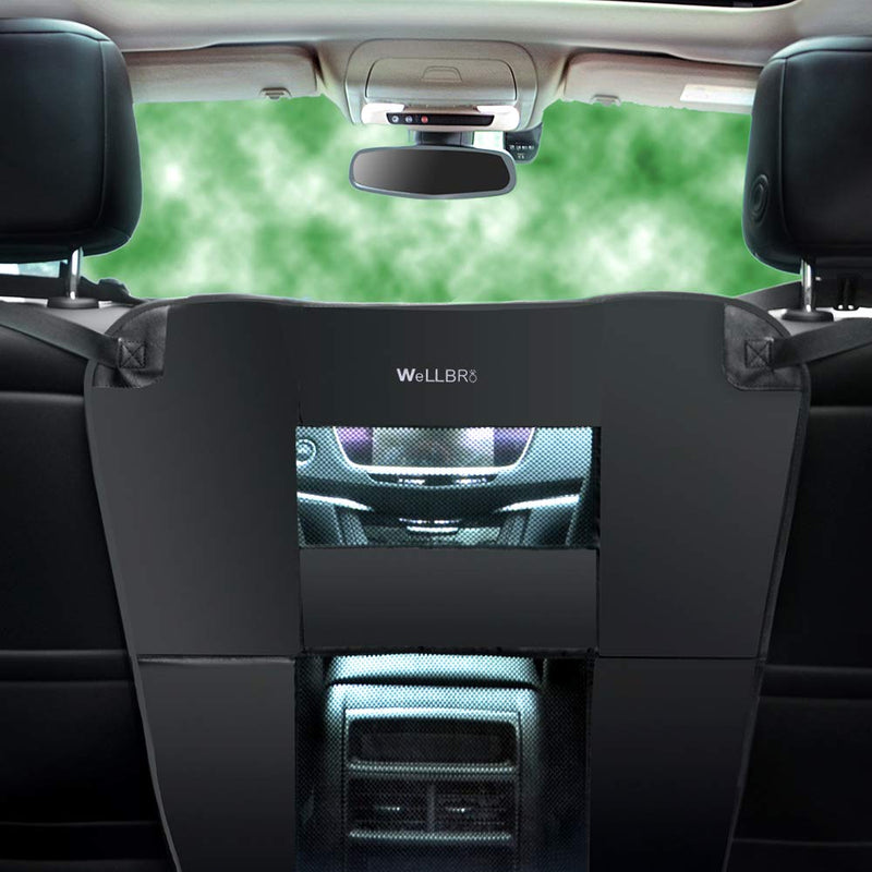 Wellbro Dog Car Backseat Barrier, Padded and Durable Nylon Net Pet Barrier, Vehicle Travel Dog Fence with 2 Mesh Windows, for Safe Driving, Easy to Install and Adjust for All Cars, 24" x 24" Black - BeesActive Australia