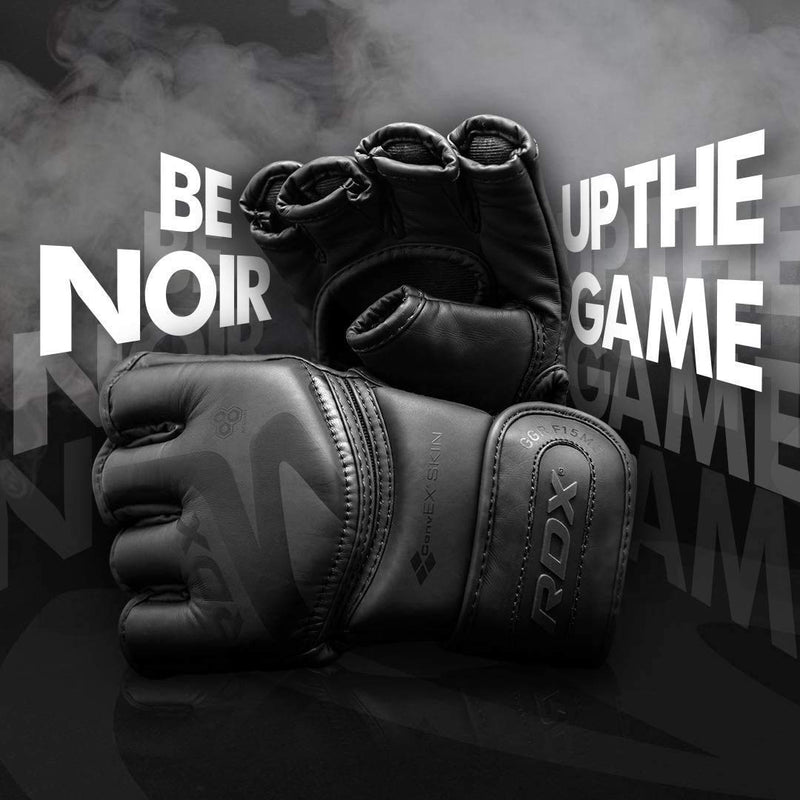 [AUSTRALIA] - RDX MMA Gloves for Sparring Martial Arts | Open Palm Matte Black Convex Skin Leather Grappling Mitts |Good for Cage Fighting, Punching Bag, Muay Thai, Kickboxing & Combat Training Medium 