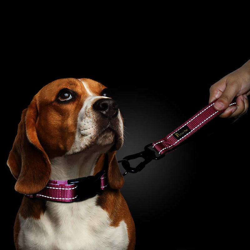 PLUTUS PET Short Dog Leash, Reflective Nylon Padded Handle, Strong Traffic Pet Lead with Carabiner Clip, Perfect for Large or Medium Dogs 10 Inch (Pack of 1) Pink - BeesActive Australia