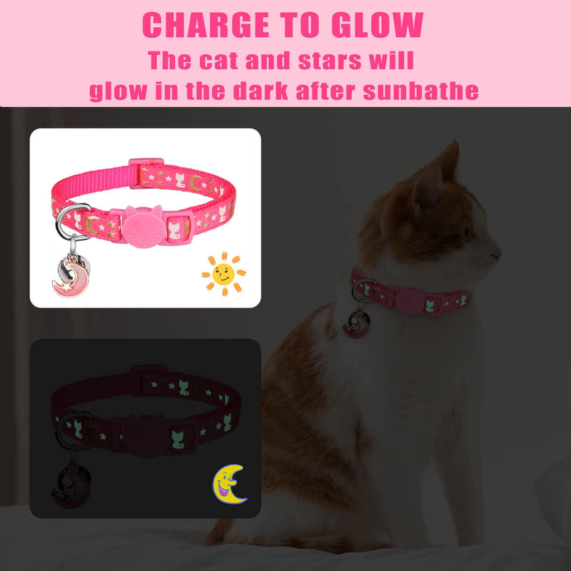 Hinialver 4 PCS Cat Collars with Bell Breakaway Gold Moons and Stars Adjustable Safety Kitten Collars with Charm Glow in The Dark - BeesActive Australia