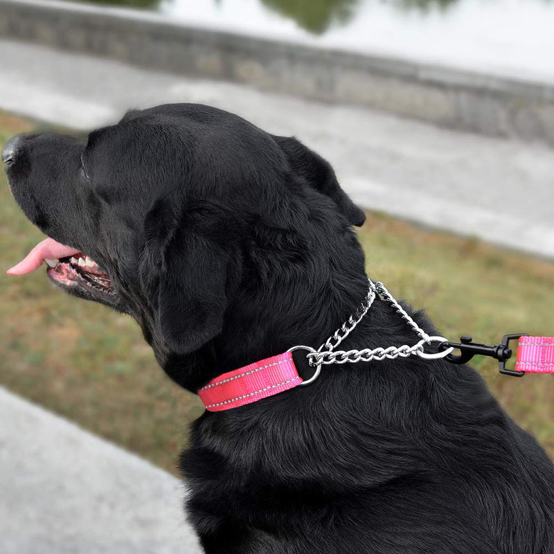 CollarDirect Martingale Dog Collar Training Adjustable Stainless Steel Chain Reflective Nylon Pet Collars for Medium Large Dogs M, Neck Fit 14"-20" Pink - BeesActive Australia