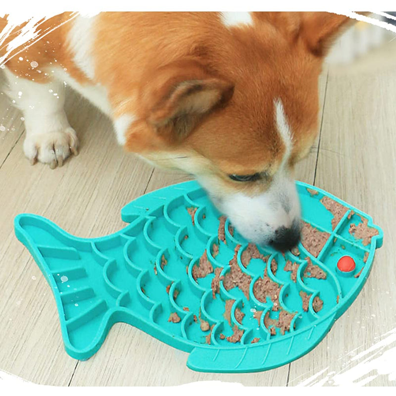 Cat Feeders Slow Feeder Cat Bowl, Fish Shape Silicone Puzzle Feeder Kitten Bowl Fun Interactive Feeder Bowl Preventing Pet Feeder Anti-gulping Healthy Eating Diet Cat Bowls，Cat &Dog Anxiety Relief blue - BeesActive Australia