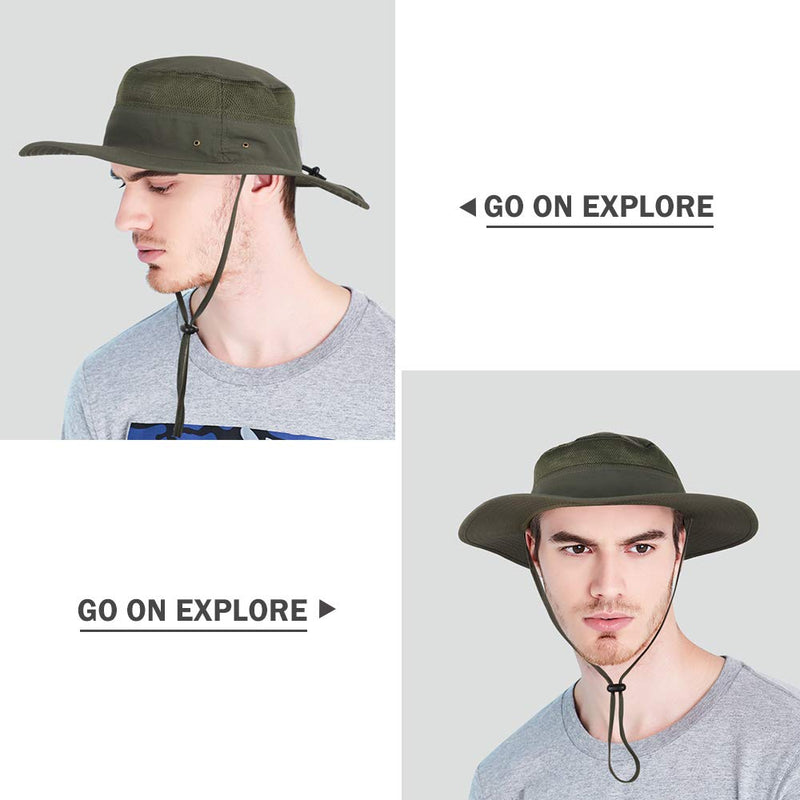 [AUSTRALIA] - Fishing Hat Sun Hat UV Protection Wide Brim Cap for Men Women Boonie for Safari Beach Golf Army Green 2 Pack 