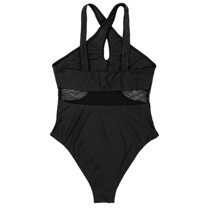 [AUSTRALIA] - inhzoy Womens One Piece Criss Cross Sheer Mesh Splice High Cut Bodysuit Ballet Dance Gymnastics Leotard Black Large 