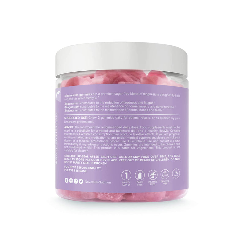 Magnesium Gummies � Sugar Free - Vegan � 1 Month Supply - Gluten Free - Chewable Magnesium Supplements � 1091 mg Magnesium Citrate Providing 120mg of Magnesium - Made by Novomins Raspberry 60 count (Pack of 1) - BeesActive Australia