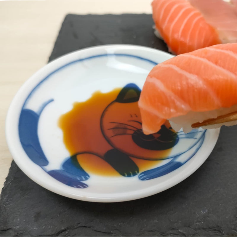 LOVE LOVE JAPAN Dessert Sushi Soy Sauce Salad Small Plate Set Ceramic Cats Design Set of 5 Made In Japan Sleeping Cat - BeesActive Australia