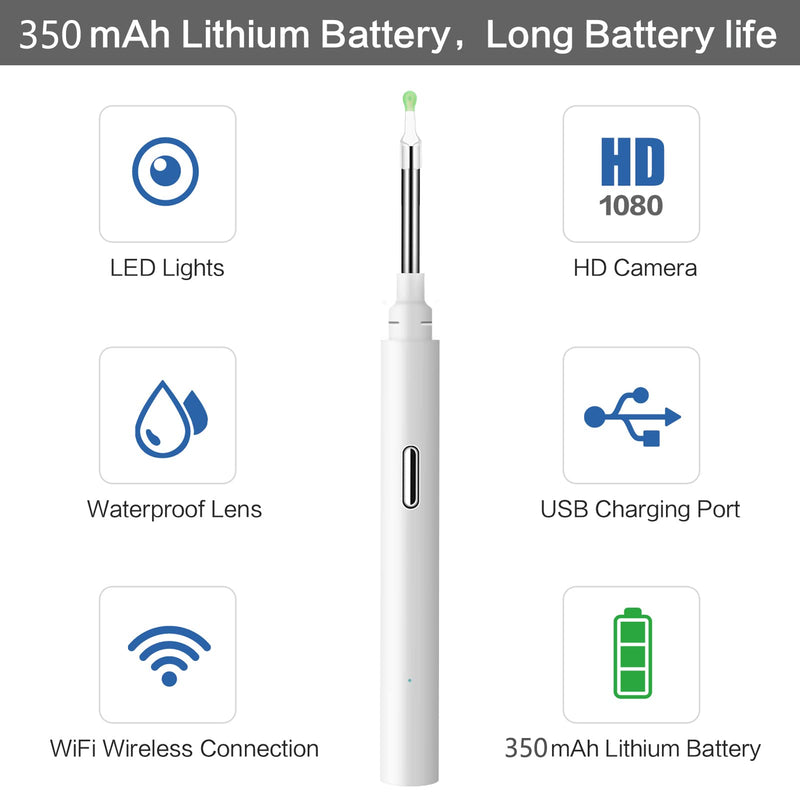 Denchy Ear Wax Removal Kit Camera, Ear Cleaner Otoscope, 3.9mm Inner Len 1080P FHD WiFi Wireless Ear Scope Endoscope with 6 LED Lights, Ear Cleaning, Earwax Remover Tool for Adults Kids Babys (WT) White - BeesActive Australia