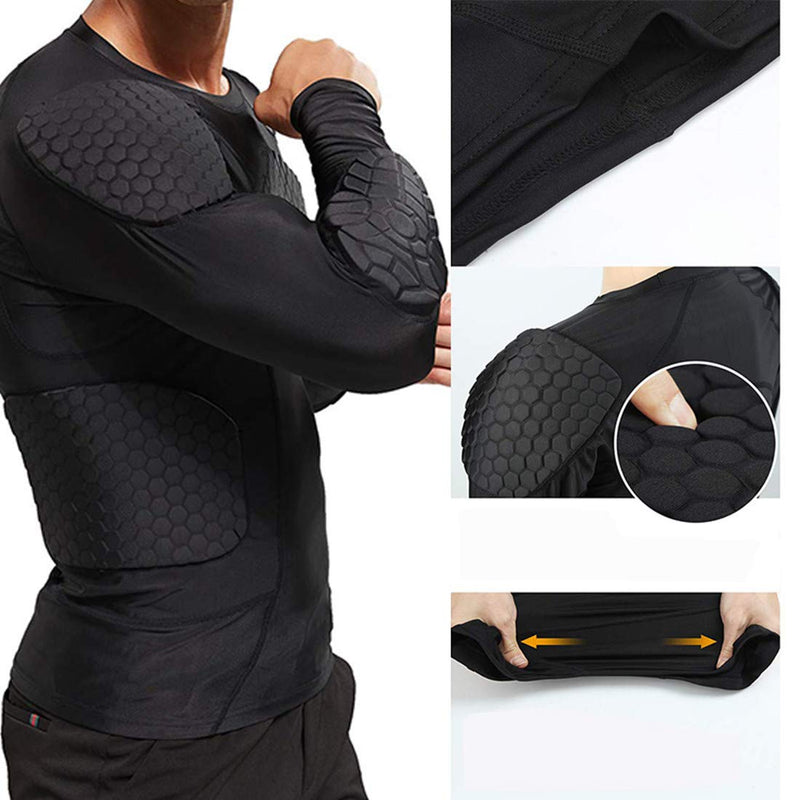 Mens Protective Gear Chest Rib Shoulder Back Guards Sports Shock Rash Guard Compression Padded Shirt for Baseball Football Soccer Rugby Volleyball Bicycle XXL XX-Large - BeesActive Australia