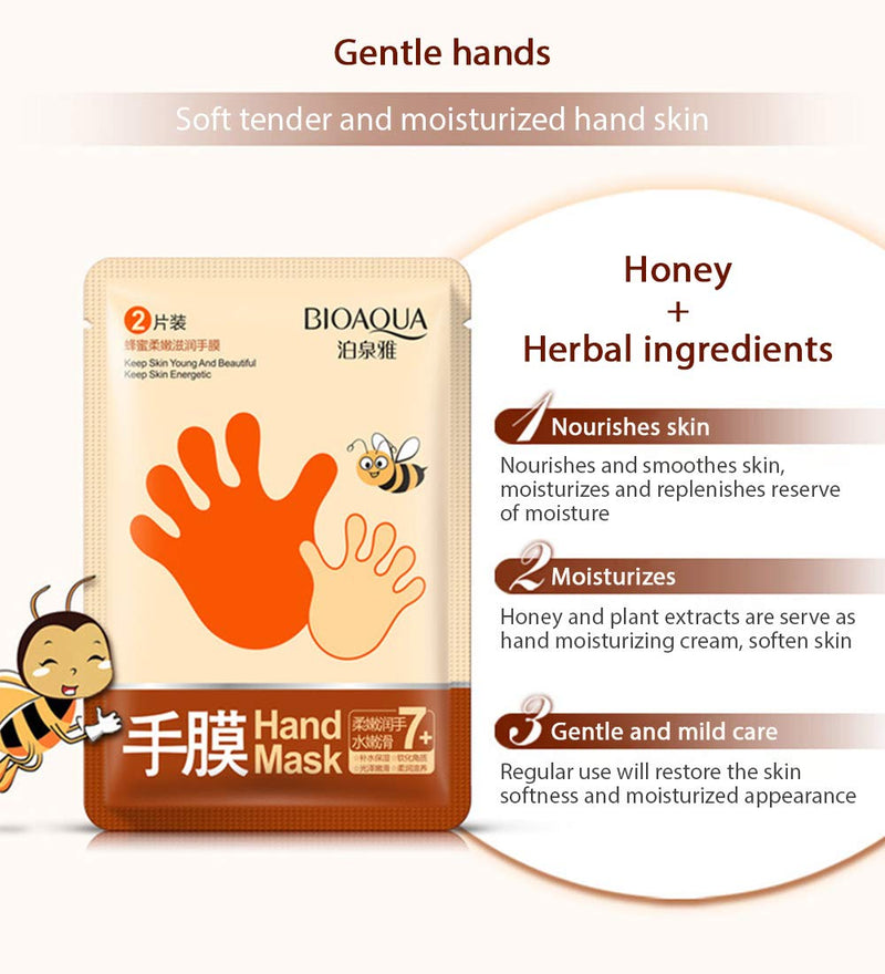 BIOAQUA Hand Mask Gloves Smooth Silky Skin Honey Natural Extract Moisturizes Gentle Hands (2PACK - 2 PAIRS) - BeesActive Australia