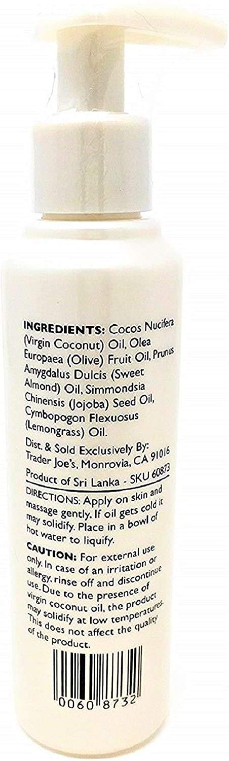 Trader Joes Lemongrass Coconut Body Oil with Almond and Jojoba Oils 4.8 FL OZ (143 ml) 4.84 Fl Oz (Pack of 1) - BeesActive Australia
