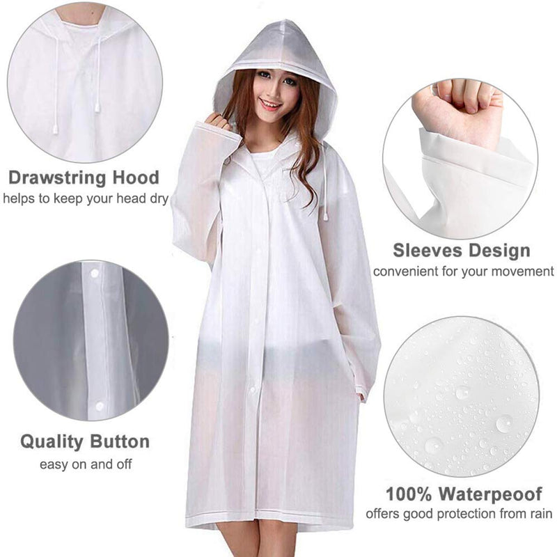 Cosowe Rain Ponchos for Adults Reusable, 2 Pcs Raincoats Emergency for Women Men with Hood and Drawstring A-adults Poncho-white - BeesActive Australia