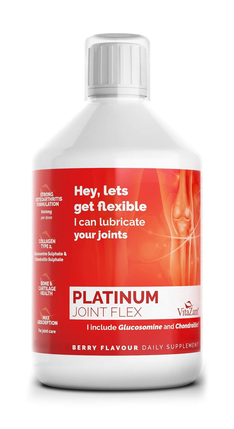 VitaZam Glucosamine and Chondroitin High Strength Platinum Joint Flex 500 ml Liquid MSM, Chondroitin Sulphates with Strong Osteoarthritis Formulation for Bones and Joint Health, Berry Flavour - BeesActive Australia