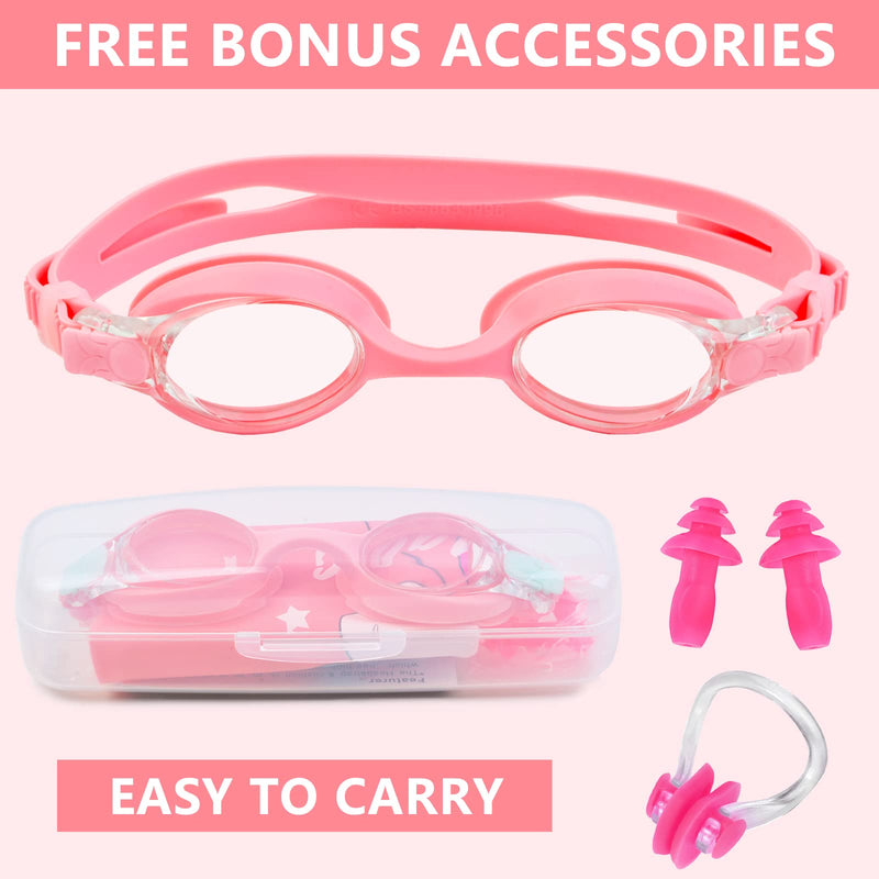 Girls Swim Caps for Kids (Age 4-8), Unicorn Waterproof Silicone Swimming Cap for Short/Long Hair with Swimming Goggles, Ear Plug and Nose Clip - BeesActive Australia