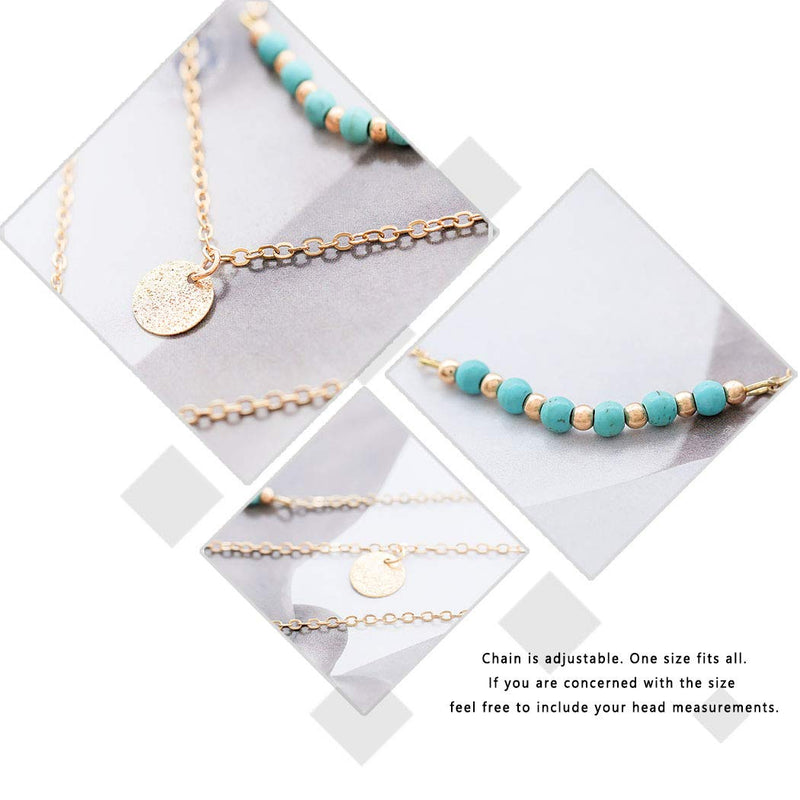 Hannah Boho Turquoise Layered Necklaces Gold Short Sequins Pendant Necklaces Chain Jewelry for Women and Girls - BeesActive Australia