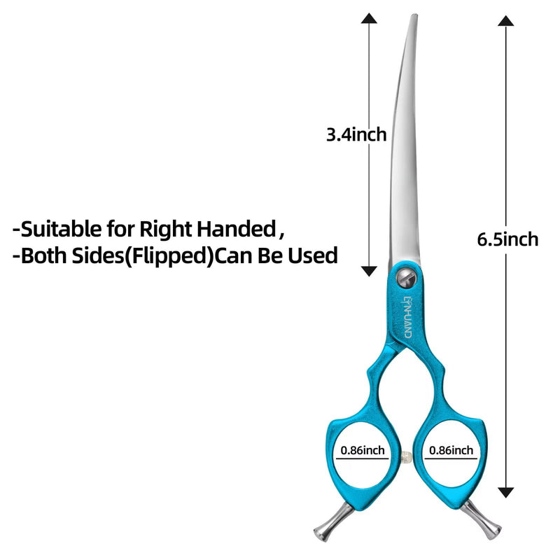 LYNHUAND 6.5" Curved Grooming Scissors for Dogs 440C Stainless Steel Professional Dog Grooming Scissors with Ultra-Light Aeronautical Aluminum Handle (Blue-Curved) Blue - BeesActive Australia