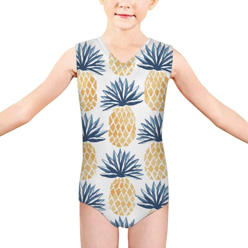 [AUSTRALIA] - INSTANTARTS Kid Girl V Neck Gymnastics Leotard One Piece Sleeveless Swimsuit Fruit Pineapple-3 Age 11-12 