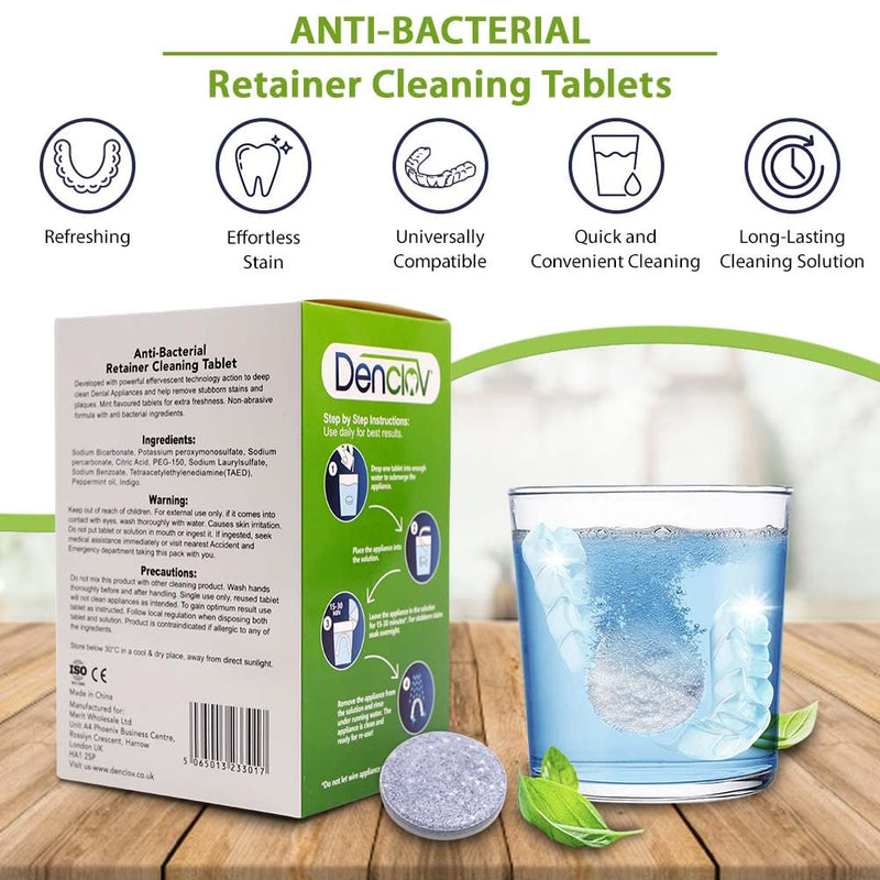 Retainer Cleaning Tablets, Fresh Brite & Stain-Free, for Invisalign, Aligners, Dentures, Mouth Guard, Denture Cleaner - 120 Tablets 4 Month Supply - BeesActive Australia