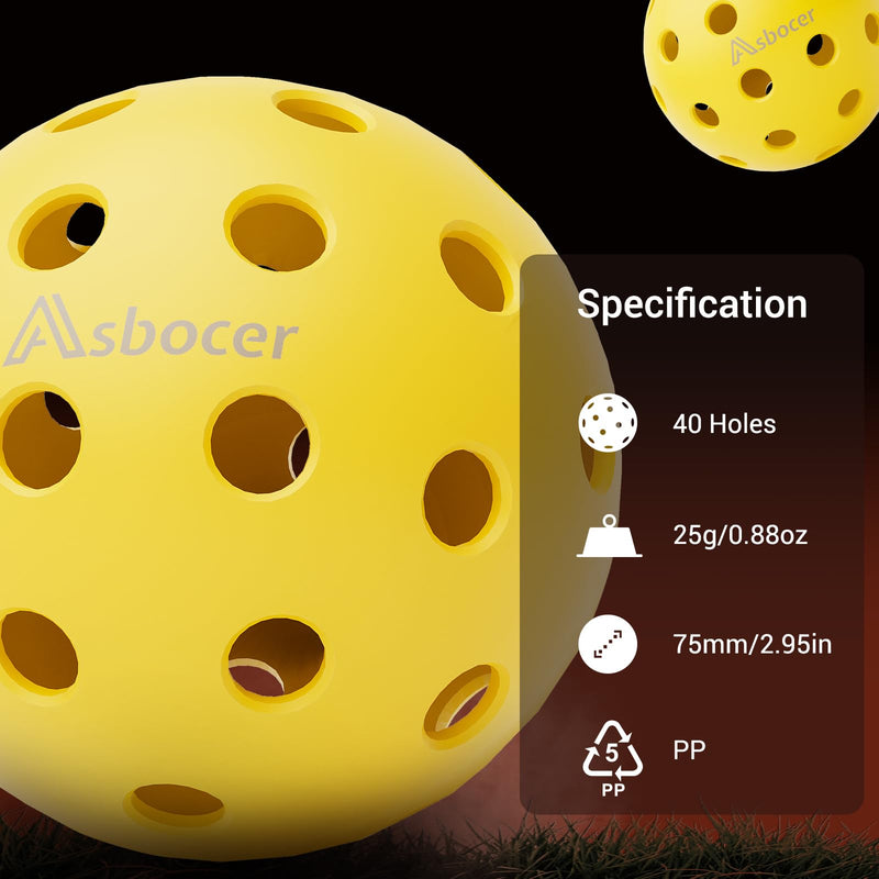 Asbocer Pickleball Balls, USAPA Approved Pickleballs, 12-Pack 40 Holes Outdoor Pickleball Balls with Mesh Bag, High Elasticity & Durable Yellow Pickle Balls for All Style Pickleball Paddles - BeesActive Australia