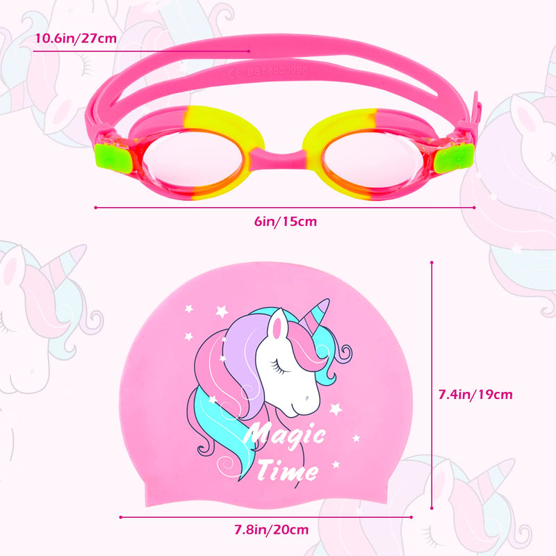 AuSletie Silicone Swim Caps for Kids Girls Aged 4-8, Unicorn Waterproof Swimming Caps Bathing Caps with Goggles Ear Plugs Nose Clip for Short/Long Hair - BeesActive Australia