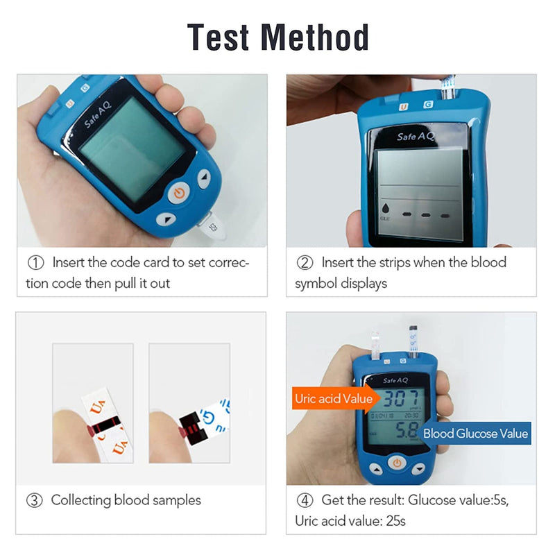 sinocare 2-in-1 Uric Acid & Blood Glucose Test Kit, Safe AQ UG Multifunctional Monitor for Blood Sugar & Gout Test, w/Test Strips x 100 & Lancing Devices x 100, for Diabetics & Gout - in mmol/L Safe AQ UG test kit w/ strips × 100 - BeesActive Australia